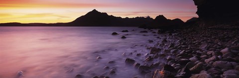 Framed Rocks on the beach, Elgol Beach, Elgol, looking towards Cuillin Hills, Isle Of Skye, Scotland Print