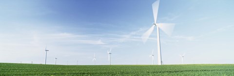 Framed Wind turbines in a field, Easington, Holderness, East Yorkshire, England Print