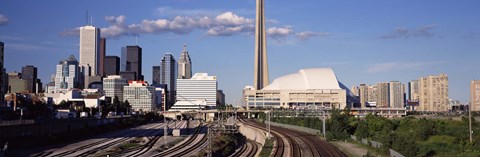 Framed Buildings in a city, CN Tower, Toronto, Ontario, Canada Print