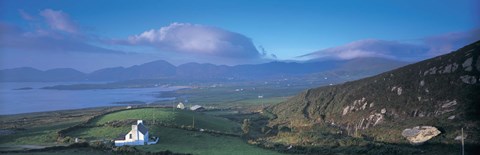 Framed High angle view of a cottage in a field near a bay, Allihies, County Cork, Munster, Republic of Ireland Print