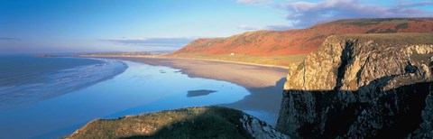 Framed Cliffs on the beach, Worms Head, Rhossili, Wales Print