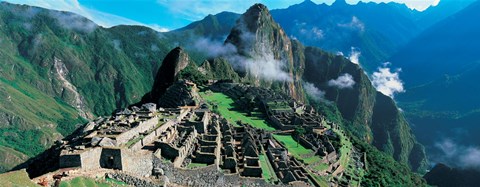 Framed High angle view of ruins of ancient buildings, Inca Ruins, Machu Picchu, Peru Print