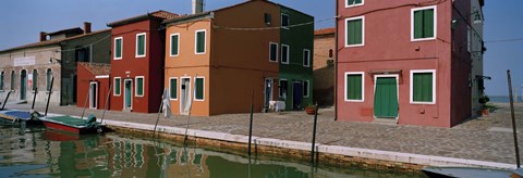 Framed Houses along a canal, Burano, Venice, Veneto, Italy Print