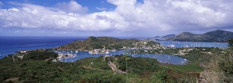 Framed Aerial view of a harbor, English Harbour, Falmouth Bay, Antigua, Antigua and Barbuda Print