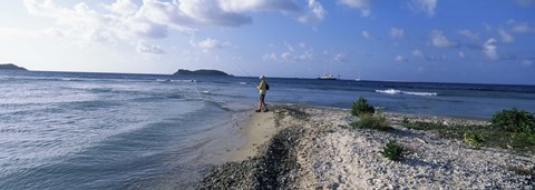 Framed Tourist fishing on the beach, Sandy Cay, Carriacou, Grenada Print