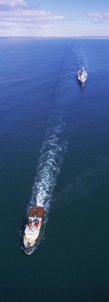 Framed Aerial view of a battleship being towed in the sea, USS Iowa (BB-61), Rhode Island Sound, Rhode Island, USA Print