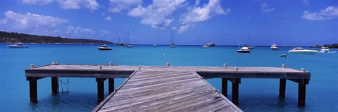 Framed Pier with boats in the background, Sandy Ground, Anguilla Print