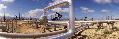 Framed Pipelines on a landscape, Taft, Kern County, California, USA Print