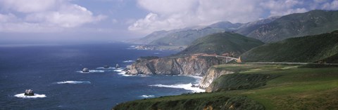 Framed Rock formations on the beach, Bixby Bridge, Pacific Coast Highway, Big Sur, California, USA Print