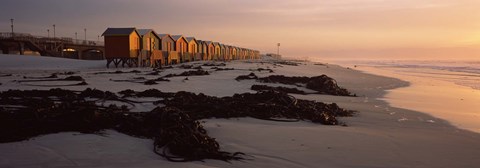 Framed Changing room huts on the beach, Muizenberg Beach, False Bay, Cape Town, Western Cape Province, Republic of South Africa Print