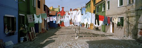Framed Clothesline in a street, Burano, Veneto, Italy Print
