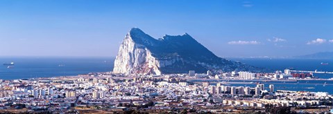 Framed City with a cliff in the background, Rock Of Gibraltar, Gibraltar, Spain Print