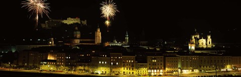 Framed Firework display over a fort, Hohensalzburg Fortress, Salzburg, Austria Print