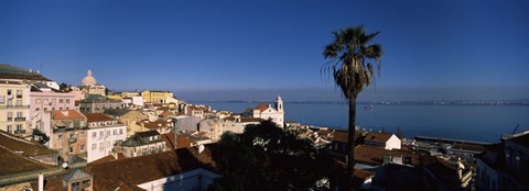 Framed View of buildings and the sea, Alfama, Lisbon, Portugal Print