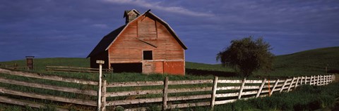 Framed Old barn with a fence in a field, Palouse, Whitman County, Washington State, USA Print