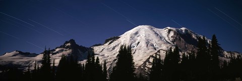 Framed Star trails over mountains, Mt Rainier, Washington State, USA Print