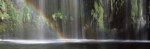 Framed Rainbow formed in front of waterfall in a forest, near Dunsmuir, California Print