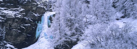 Framed High angle view of a frozen waterfall, Valais Canton, Switzerland Print