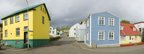 Framed Buildings along a street, Akureyri, Iceland Print
