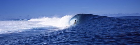 Framed Surfer in the sea, Tahiti, French Polynesia Print