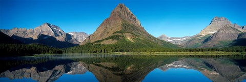 Framed Reflection of mountains in Swiftcurrent Lake, Many Glacier, US Glacier National Park, Montana, USA Print