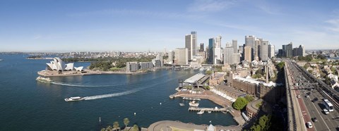 Framed High angle view of a city, Sydney Opera House, Circular Quay, Sydney Harbor, Sydney, New South Wales, Australia Print