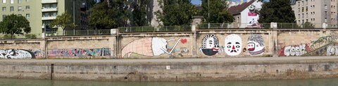 Framed Graffiti on a wall at the riverside, Wien River, Vienna, Austria Print