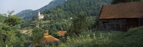 Framed Houses at the hillside, Transylvania, Romania Print
