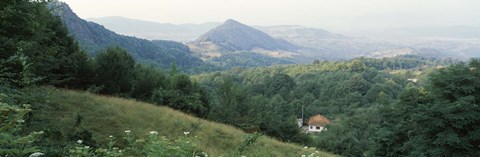 Framed Buildings in a valley, Transylvania, Romania Print