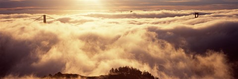 Framed Golden Gate Bridge Peaking through the fog, San Francisco, California Print