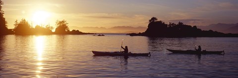 Framed Two people kayaking in the sea, Broken Islands, Pacific Rim National Park Reserve, British Columbia, Canada Print