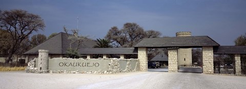 Framed Entrance of a rest camp, Okaukuejo, Etosha National Park, Kunene Region, Namibia Print
