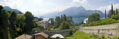 Framed Houses in a town, Villa Melzi, Lake Como, Bellagio, Como, Lombardy, Italy Print