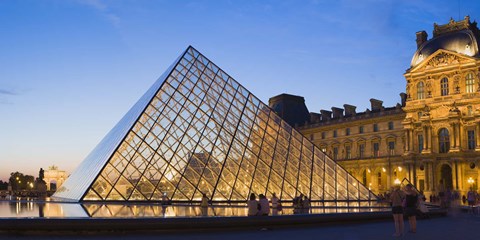 Framed Pyramid in front of the Louvre Museum, Paris, France Print