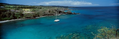 Framed Sailboat in the bay, Honolua Bay, Maui, Hawaii, USA Print