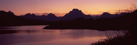 Framed River passing by a mountain range, Oxbow Bend, Snake River, Grand Teton National Park, Teton County, Wyoming, USA Print