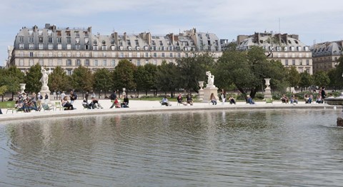 Framed Tourists in a garden, Jardin de Tuileries, Musee Du Louvre, Rue de Rivoli, Paris, Ile-de-France, France Print