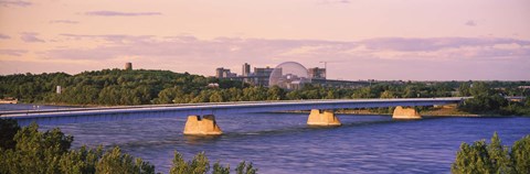 Framed Bridge across a river with Montreal Biosphere in the background, Pont De La Concorde, Montreal, Quebec, Canada Print