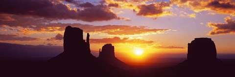 Framed Silhouette of buttes at sunset, Monument Valley, Utah Print