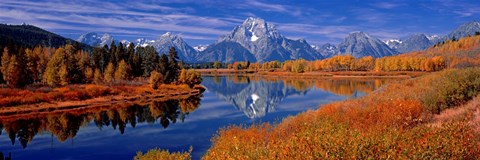 Framed Reflection of mountains in the river, Mt Moran, Oxbow Bend, Snake River, Grand Teton National Park, Wyoming, USA Print