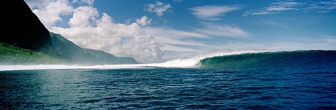 Framed Breaking Waves in Front of a Mountain Print