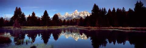 Framed Reflection of mountains with trees in the river, Teton Range, Snake River, Grand Teton National Park, Wyoming, USA Print