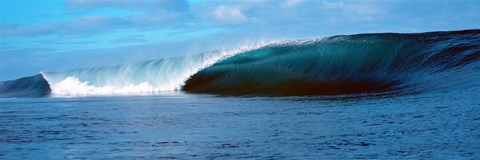 Framed Low Wave Curling Into the Sea Print