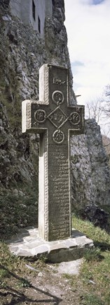 Framed Stone cross at a castle, Bran Castle, Brasov, Transylvania, Mures County, Romania Print