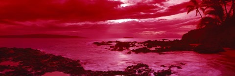 Framed Red Sunset over the coast, Makena Beach, Maui, Hawaii Print