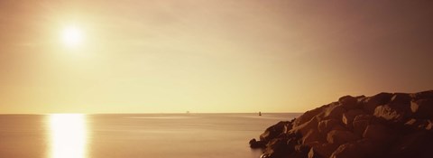 Framed Rock jetty leading into Fort Lauderdale Harbor at sunrise, Fort Lauderdale, Broward County, Florida, USA Print