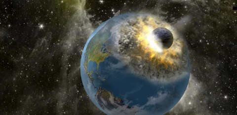 Framed Earth being hit by a planet killing meteorite Print