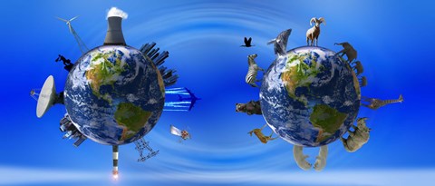 Framed Earth with circle of props Print