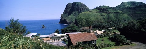 Framed Village at a coast, Kahakuloa, Highway 340, West Maui, Hawaii, USA Print