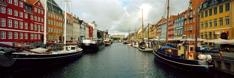 Framed Boats in a canal, Nyhavn, Copenhagen, Denmark Print